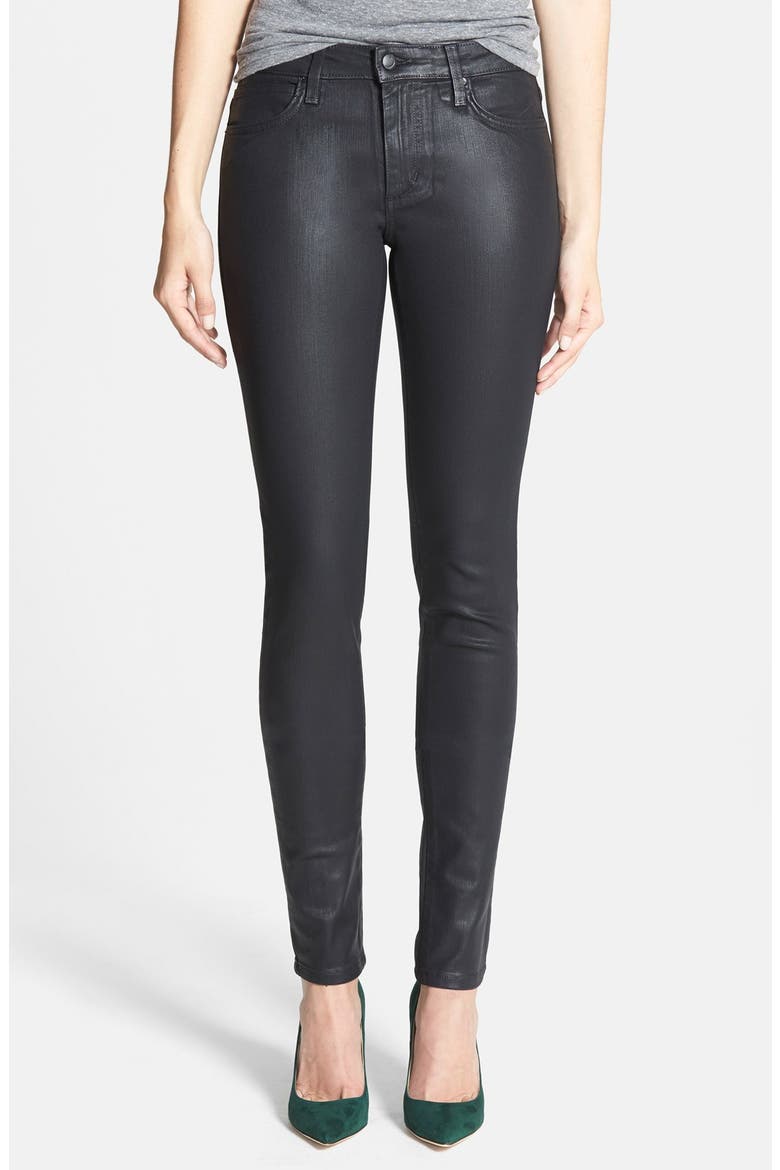 Coated Skinny Jeans, Main, color, JET BLACK