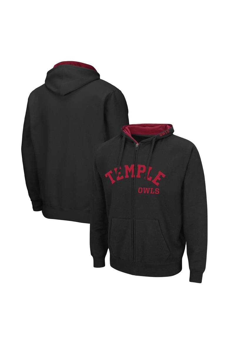 Men's Colosseum Black Temple Owls Arch & Team Logo 3.0 Full-Zip Hoodie Jacket, Main, color, Black