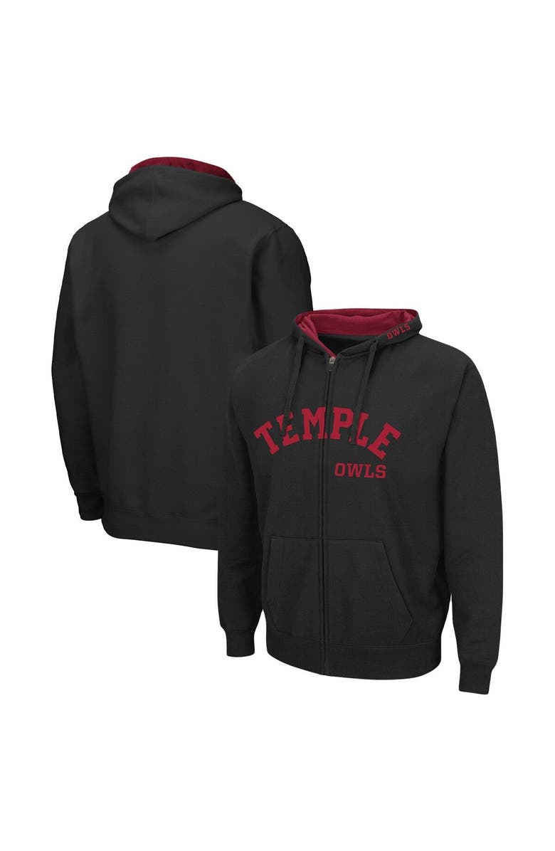 COLOSSEUM Men's Colosseum Black Temple Owls Arch & Team Logo 3.0 Full-Zip Hoodie Jacket, Main, color, 