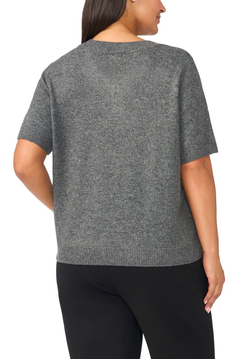 V-Neck Short Sleeve Sweater, Alternate, color, MEDIUM HEATHER GREY