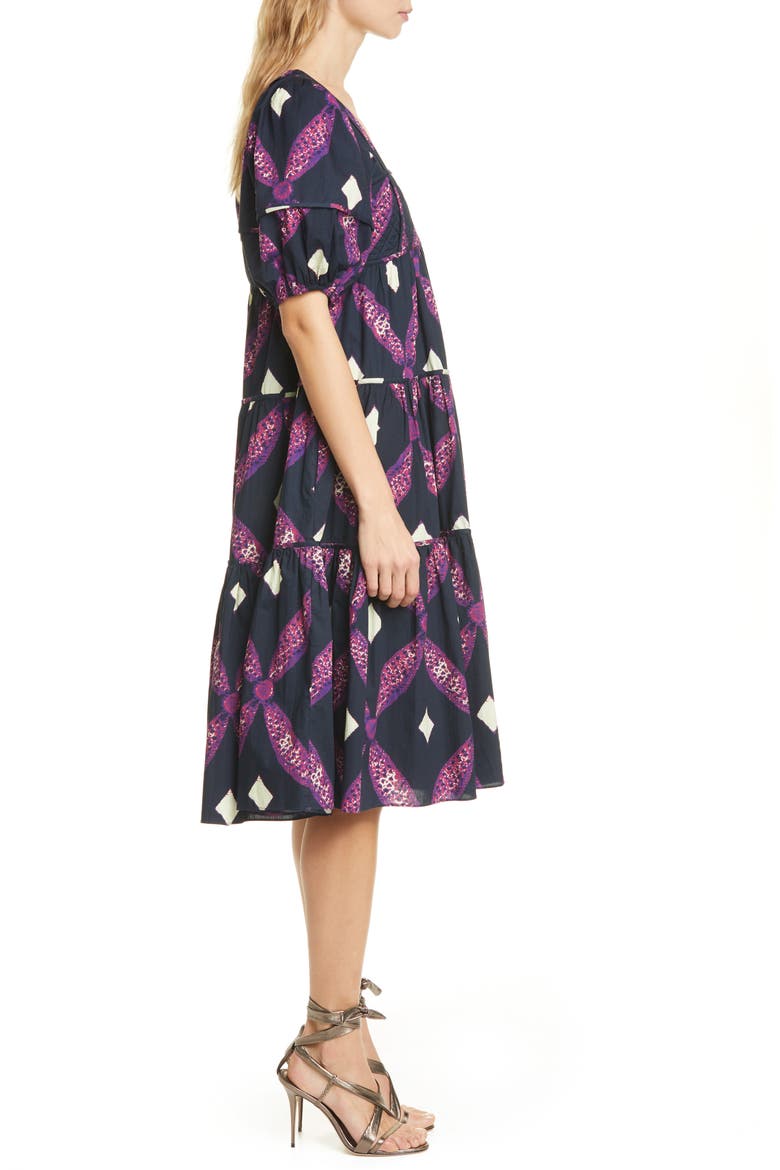 Nora Puff Sleeve Midi Dress, Alternate, color, PLUM