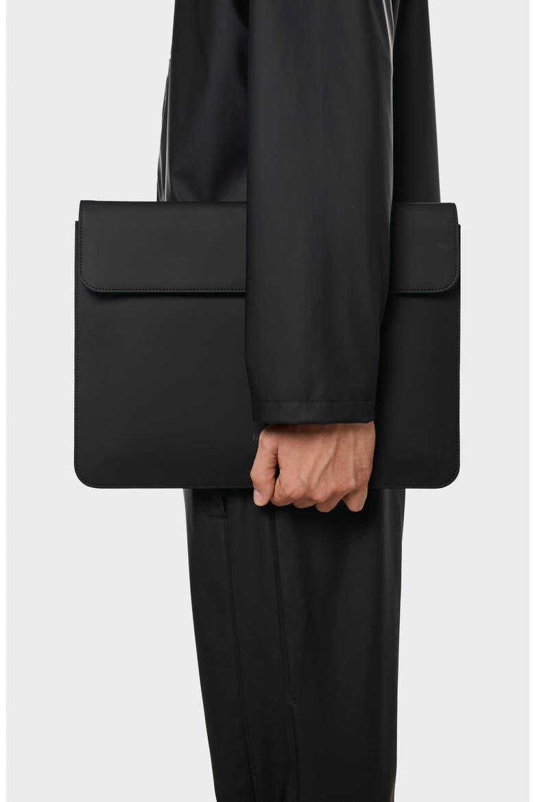 Large Faux Leather Portfolio Laptop Sleeve, Alternate, color, BLACK