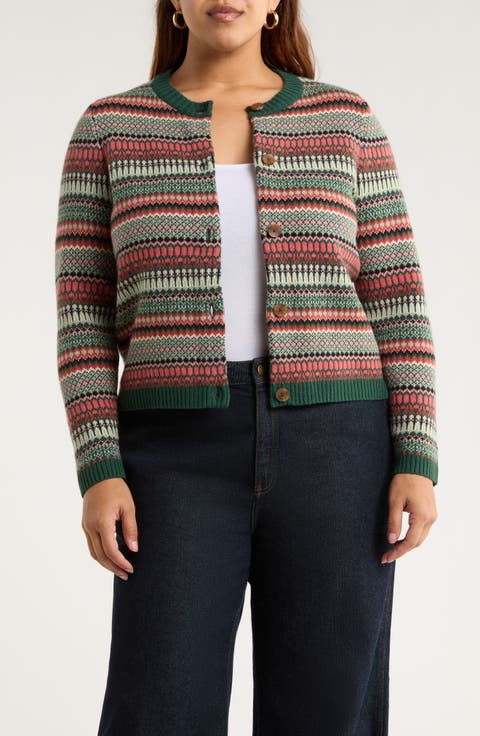 Percella Cove Fair Isle Merino Wool Blend Cardigan (Plus)