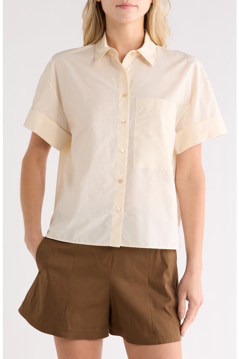 Short Sleeve Button-Up Shirt, Main, color, ALMOND