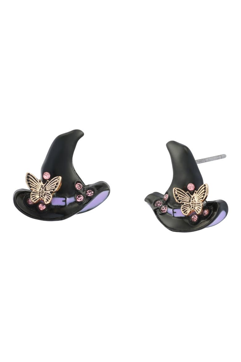 Witch Hat Stud Earrings, Main, color, BLACK