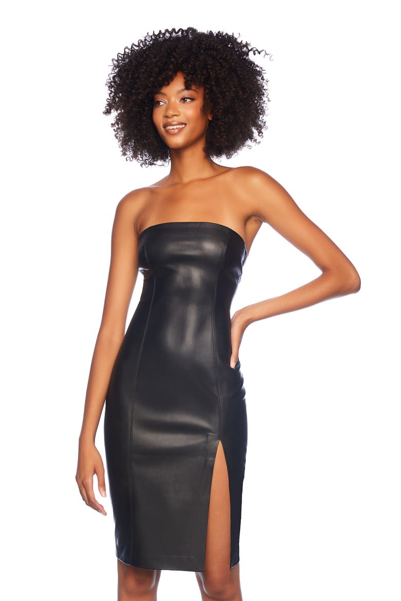 Strapless Faux Leather Dress, Alternate, color, BLACK