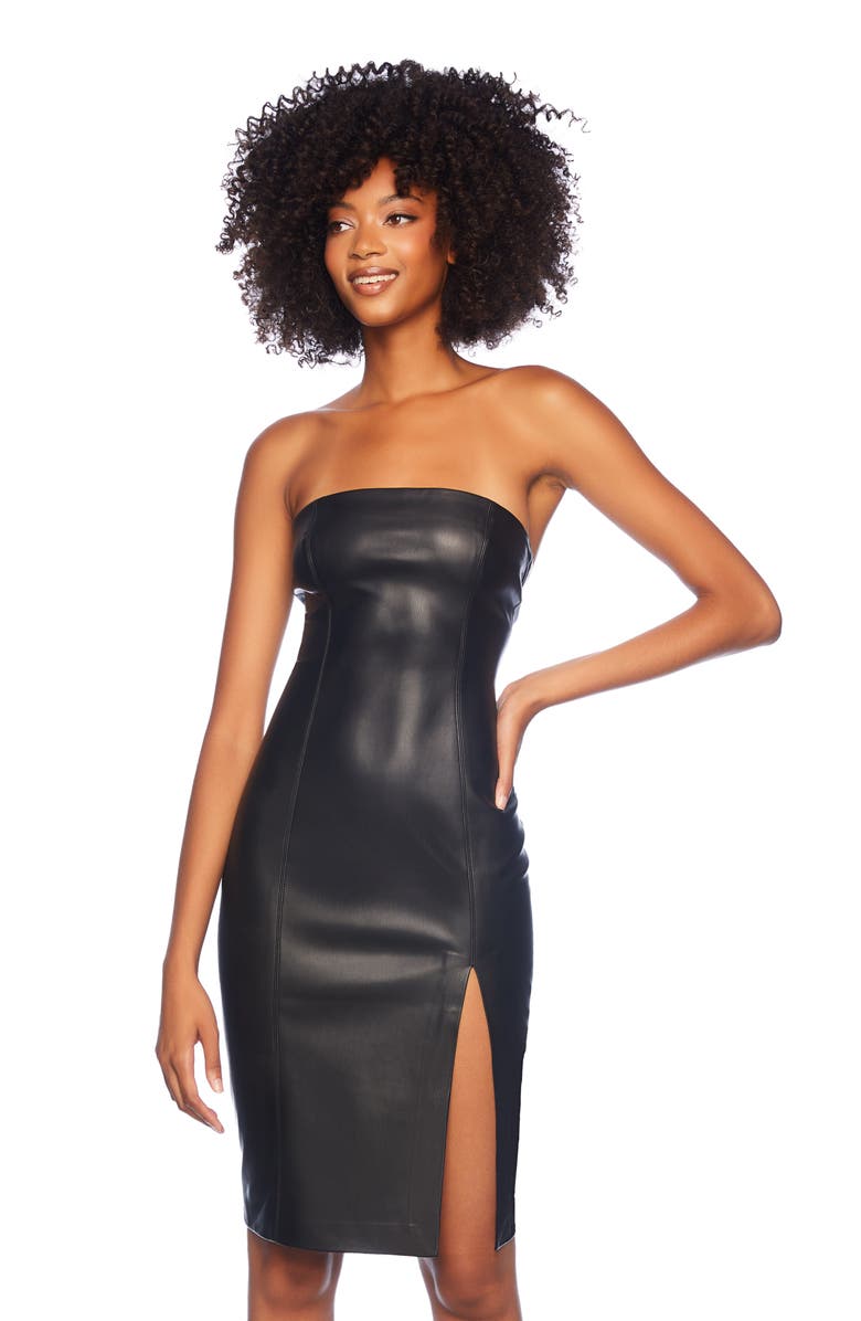 Susana Monaco Strapless Faux Leather Dress, Alternate, color,