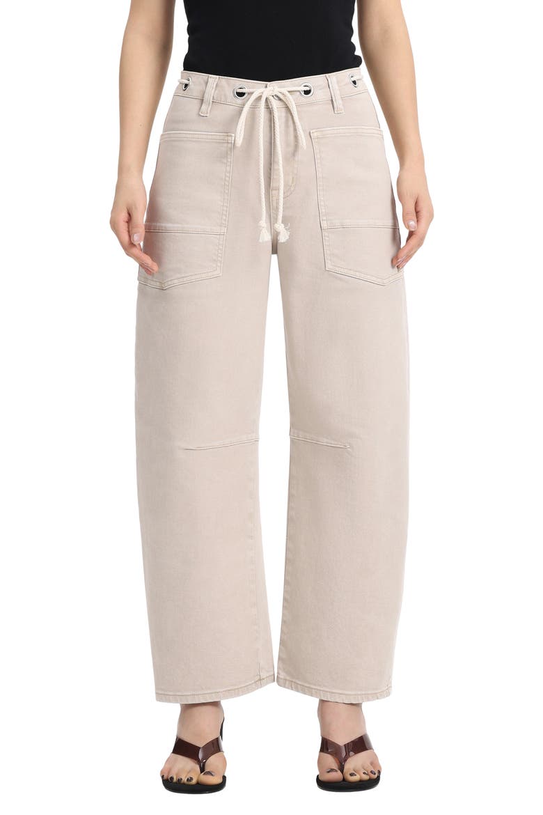 High Waist Drawstring Barrel Leg Jeans, Main, color, LIGHT KHAKI