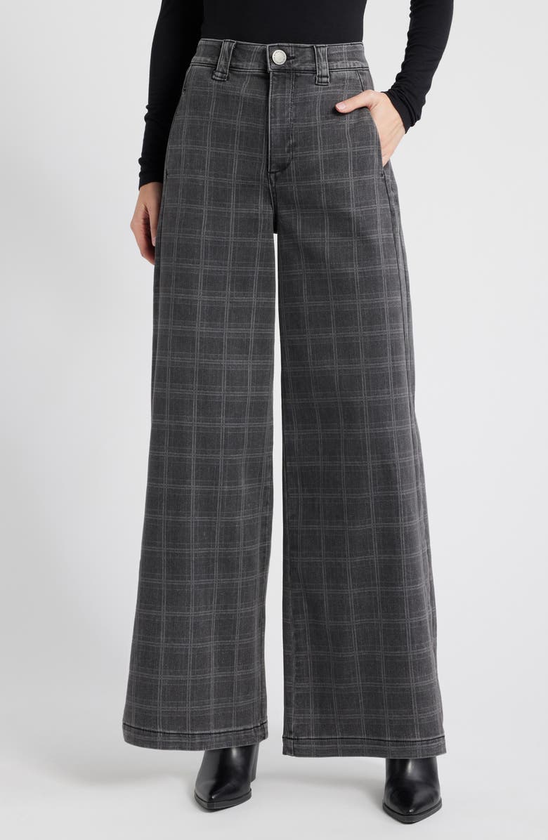 Wit & Wisdom 'Ab'Solution Ultra Skyrise Plaid Wide Leg Jeans, Main, color, Grey/ Black