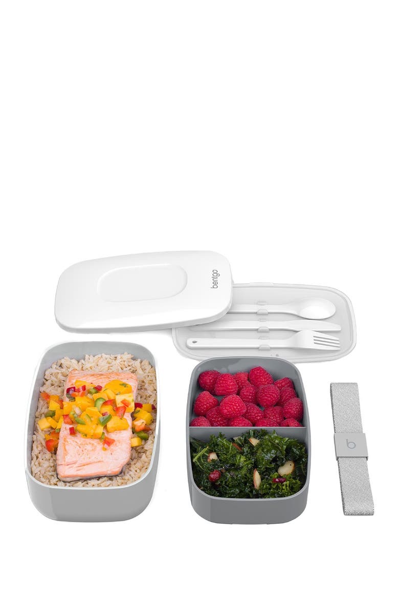 2-Pack of Classic All-in-One Stackable Lunch Box Solution - Blue, Alternate, color, GRAY