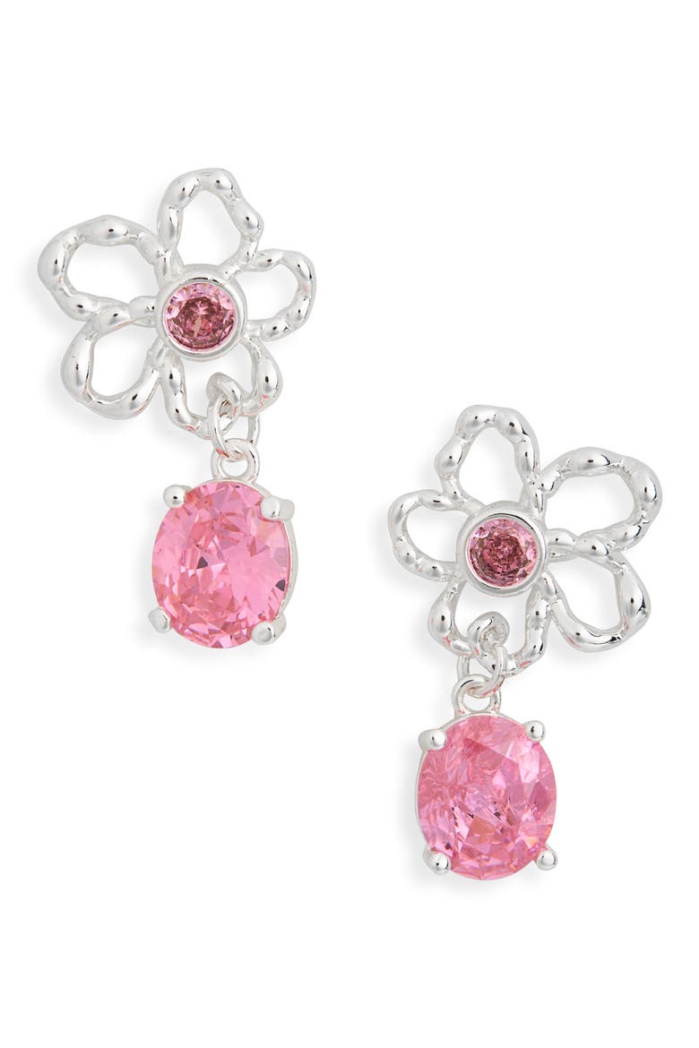 Salma CZ Flower Drop Earrings, Main, color, SILVER