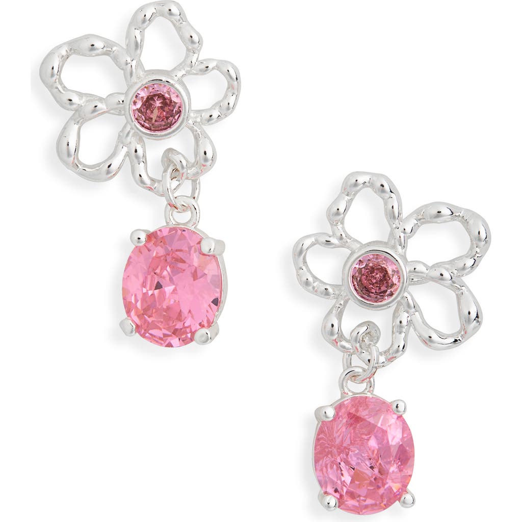Eye Candy Los Angeles Salma Cz Flower Drop Earrings In Silver