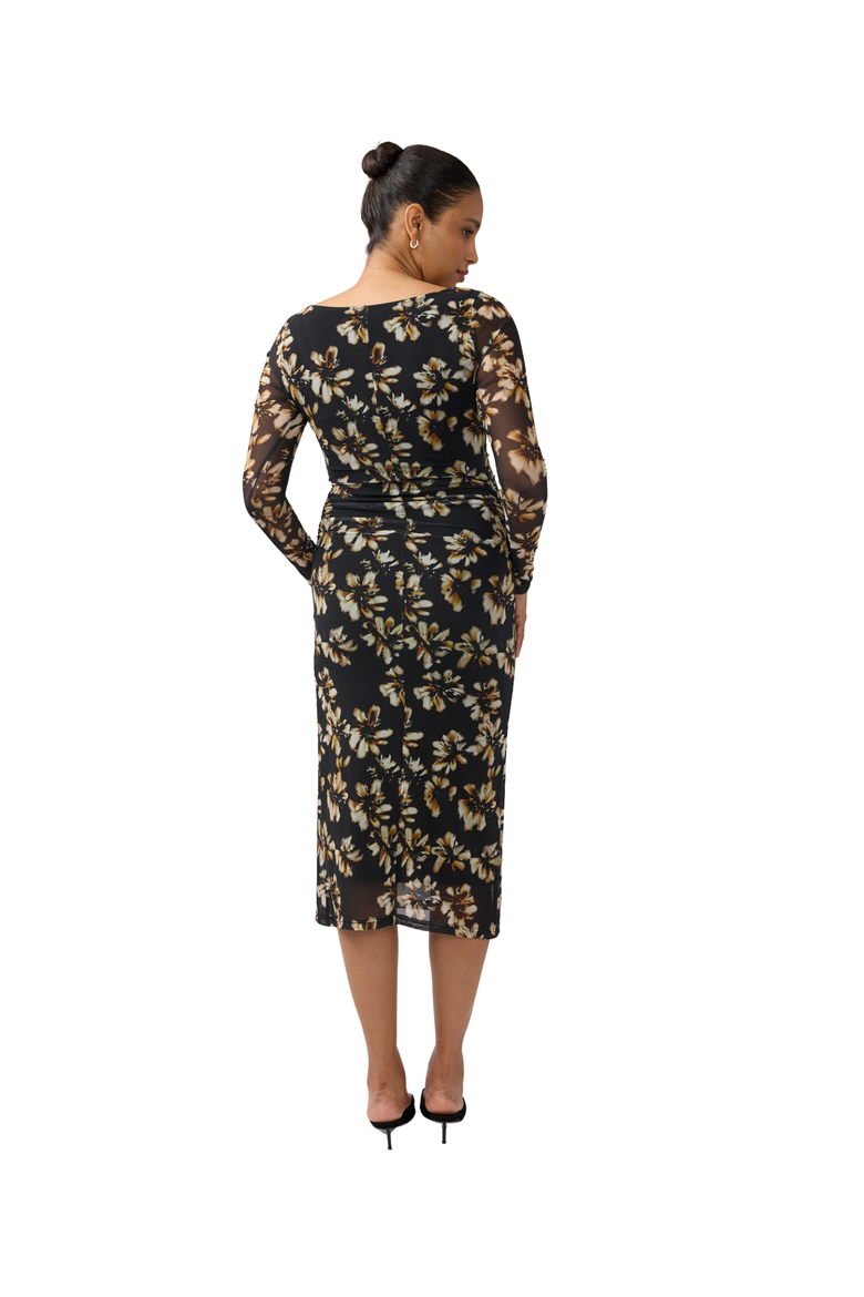 Long Sleeve Ruched Mesh Maternity Midi Dress, Alternate, color, Brown Bloom