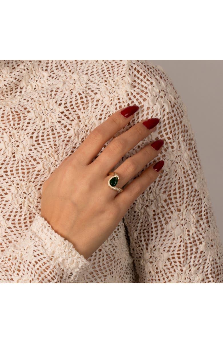 BY ADINA EDEN Pave Colored Teardrop Curved Ring, Alternate, color, 