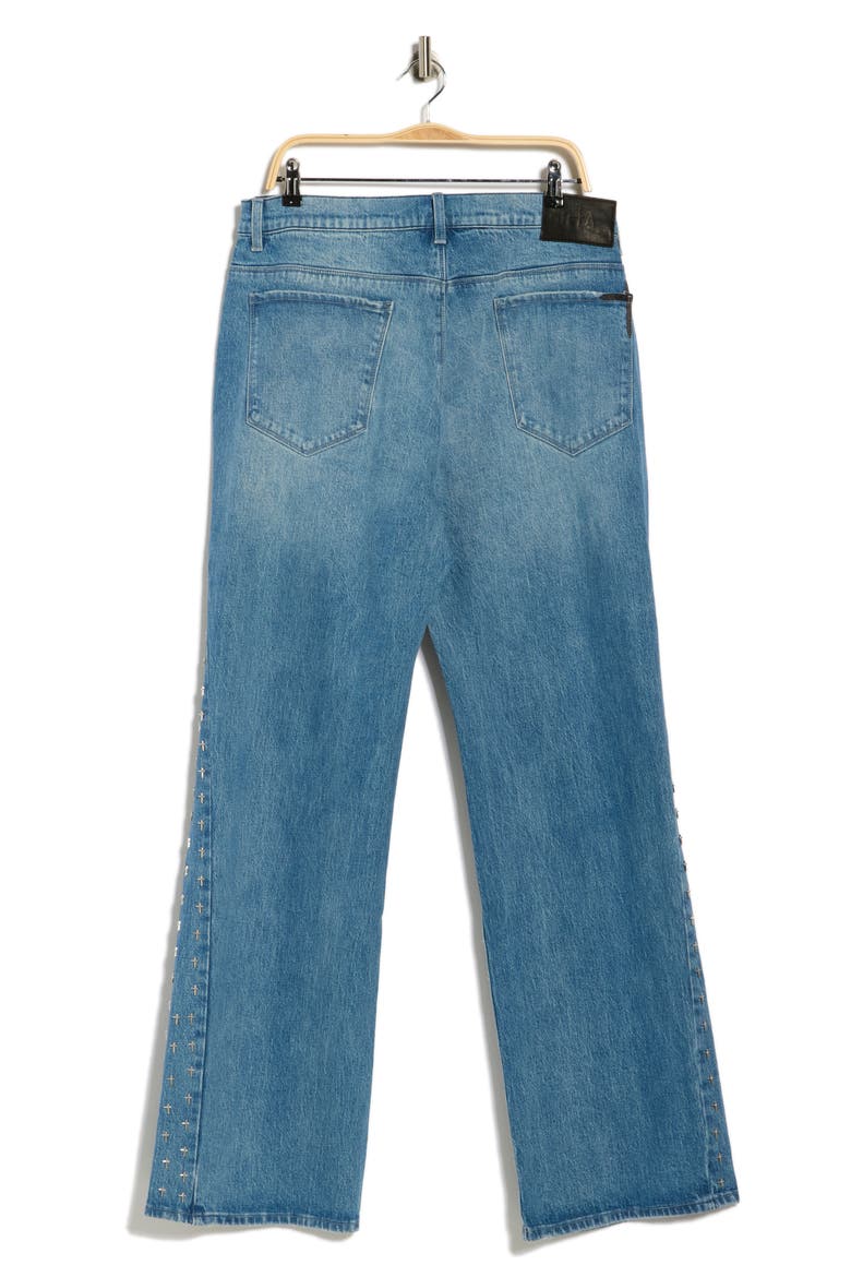 Zed Distressed Cross Panel Slim Jeans, Alternate, color, BLUE CROSS PANEL