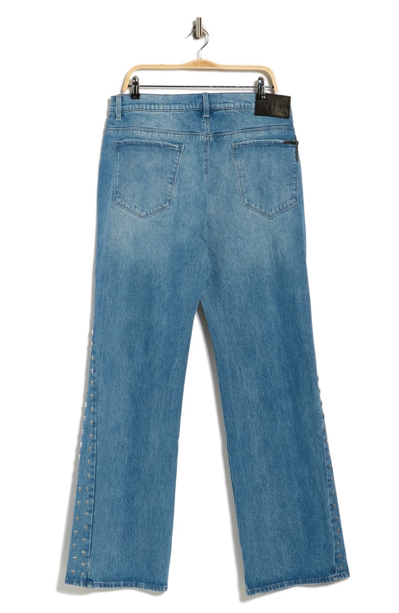RtA Zed Distressed Cross Panel Slim Jeans, Alternate, color, Blue Cross Panel