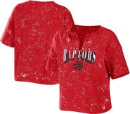 WEAR by Erin Andrews Women's WEAR by Erin Andrews Red Toronto Raptors Bleach Splatter Notch Neck T-Shirt