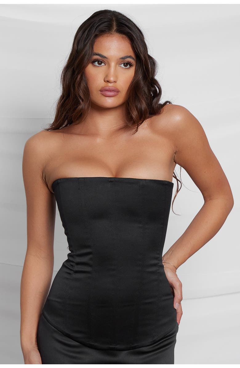 LEAU Sphynx Satin Corset Top, Main, color, Black