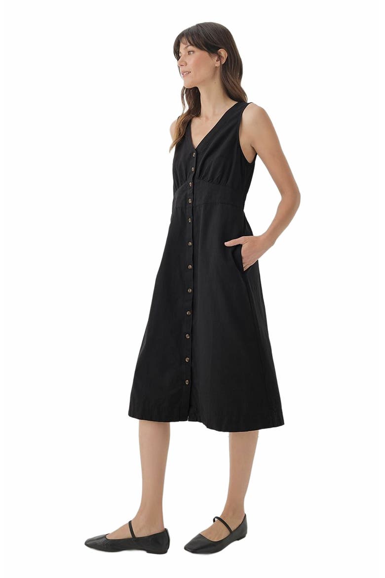 Canopy Linen Blend Button-Front Dress Made with Organic Cotton, Alternate, color, Black