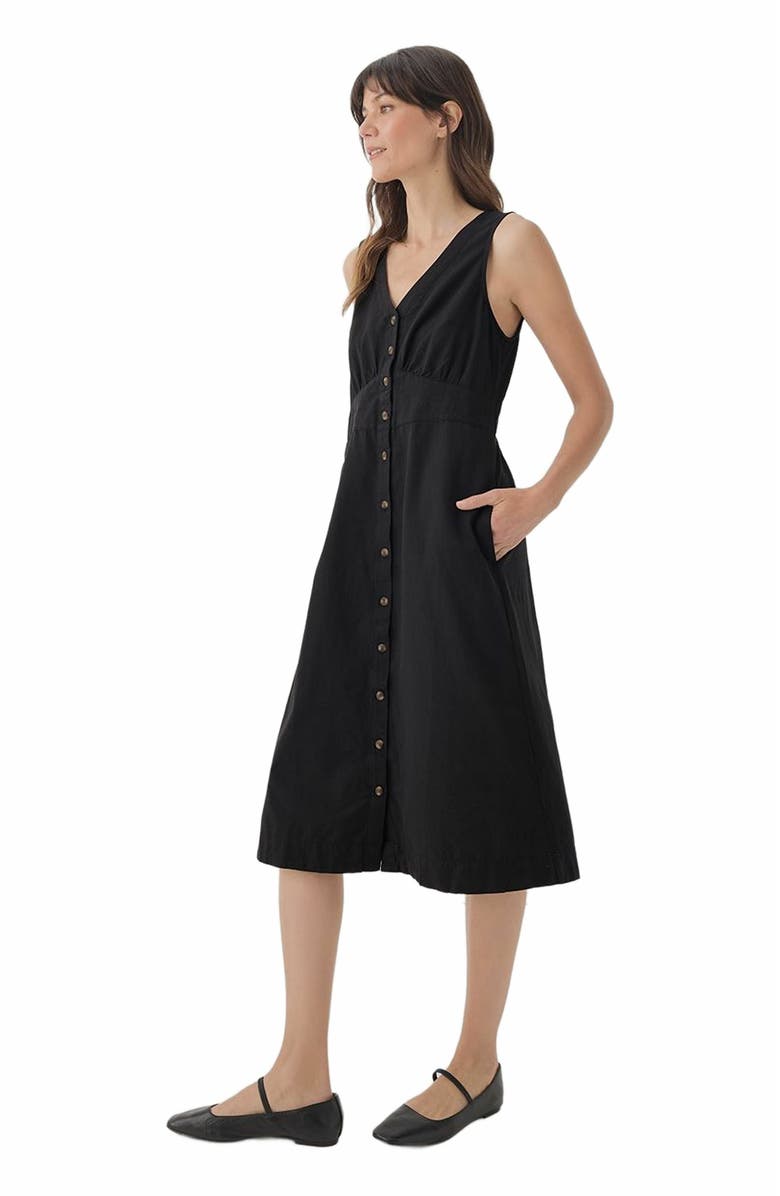 Pact Canopy Linen Blend Button-Front Dress Made with Organic Cotton, Alternate, color, Black