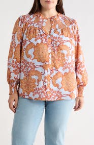 SUGARLIPS Siany Floral Debory Smocked Detail Button-Up Shirt