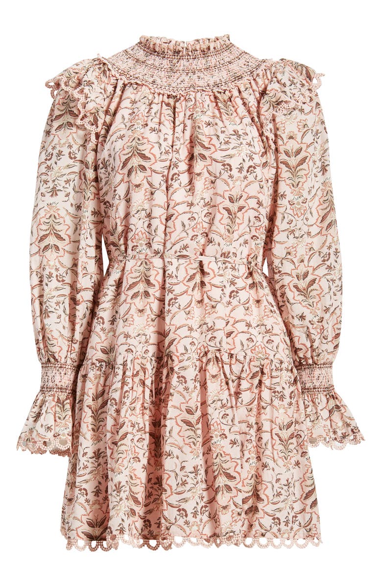Treasure & Bond Smocked Lace Long Sleeve Minidress, Alternate, color, Pink Lotus Willow Floral