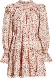 Treasure & Bond Smocked Lace Long Sleeve Minidress