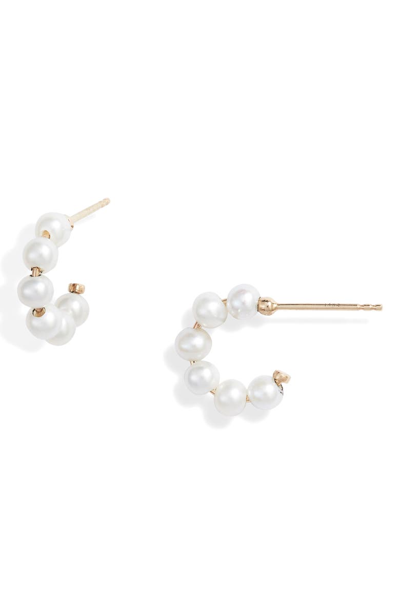 Poppy Finch Mini Baby Pearl Huggie Hoop Earrings, Main, color, 