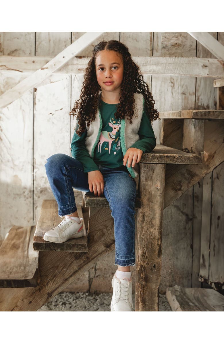 Deux par Deux Jeans with Frayed Hems and Floral Embroideries, Main, color, Blue Denim