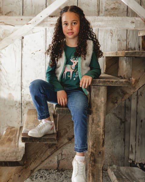Jeans with Frayed Hems and Floral Embroideries (Toddler & Little Kid)