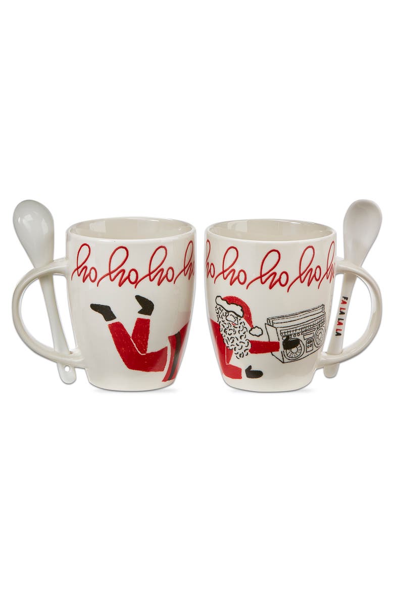 Hohoho Santa Mug with Spoon Red Bone China Christmas Drinkware, Main, color, Red