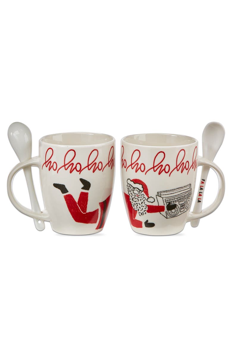 tag Hohoho Santa Mug with Spoon Red Bone China Christmas Drinkware, Main, color, Red