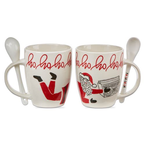 Tag Hohoho Santa Mug With Spoon Red Bone China Christmas Drinkware In Multi