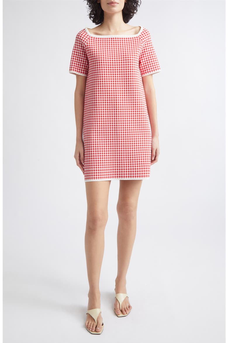 Micah Gingham Stretch Knit Minidress, Main, color, RED GINGHAM