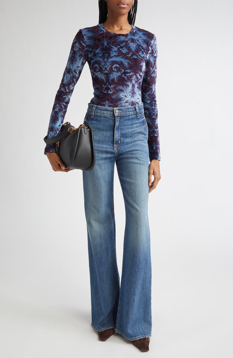 Etro Paisley Burnout Jersey Top, Alternate, color, Multicolor Blue Base