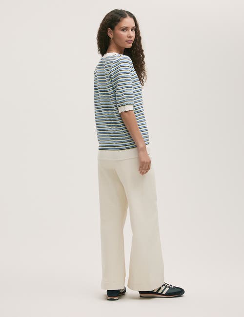 Finery London Willa Short Sleeve Striped Cardigan In Blue