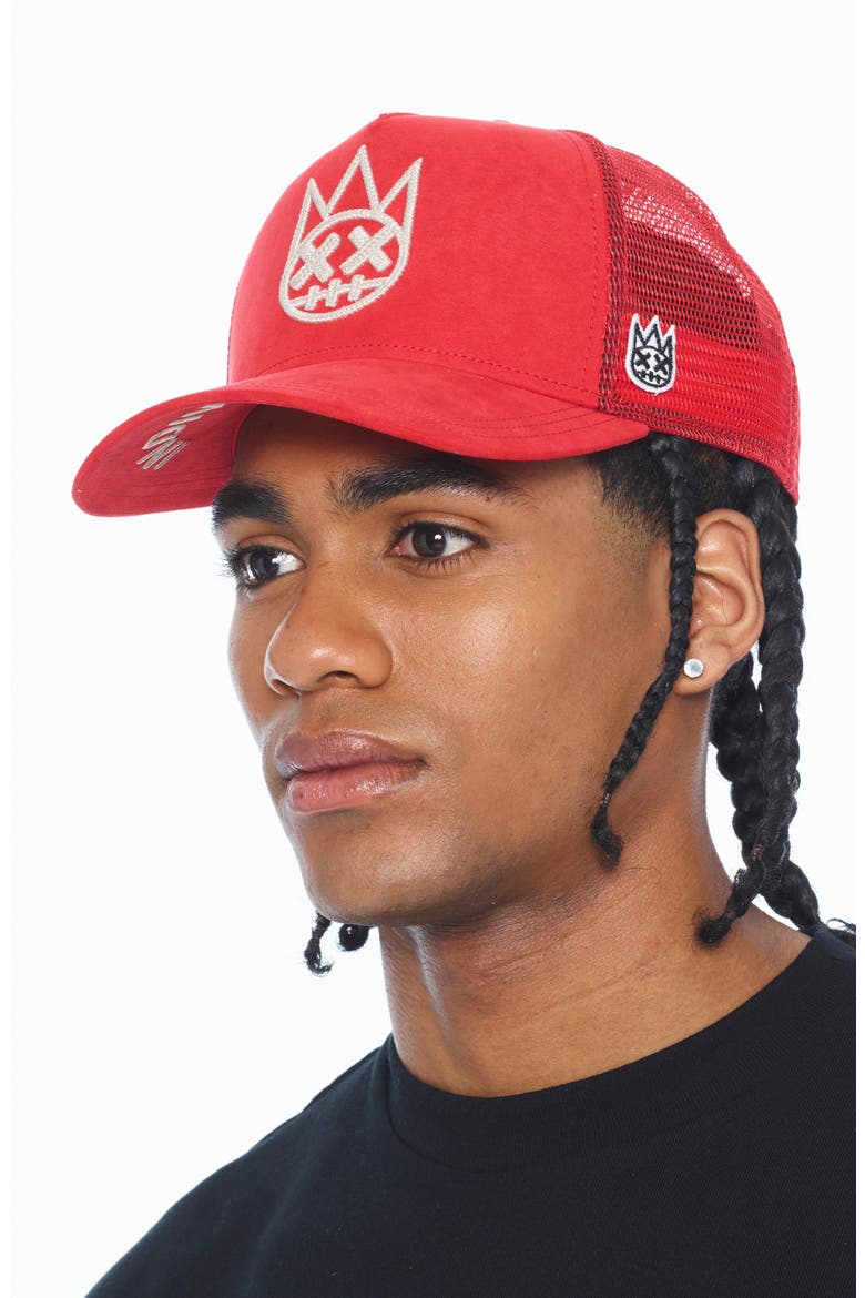 Logo Mesh Back Trucker Baseball Cap, Alternate, color, RACING RED