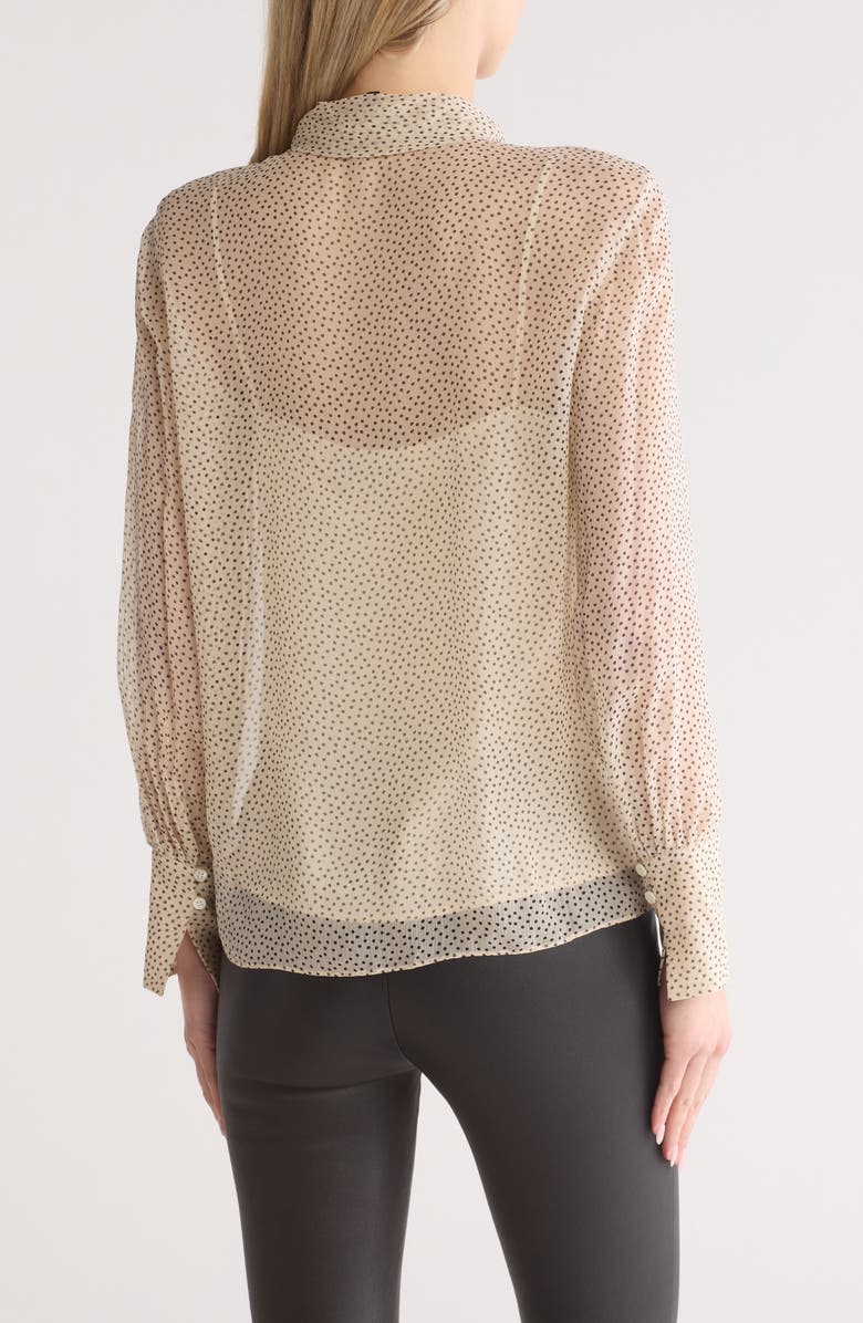 Theory Tie Neck Silk Button-Up Shirt, Alternate, color, Oatmeal Multi