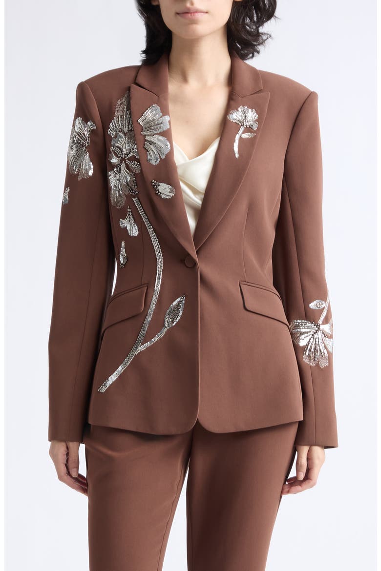 Cheyenne Gilded Peony Beaded Blazer, Main, color, ESPRESSO/ SILVER