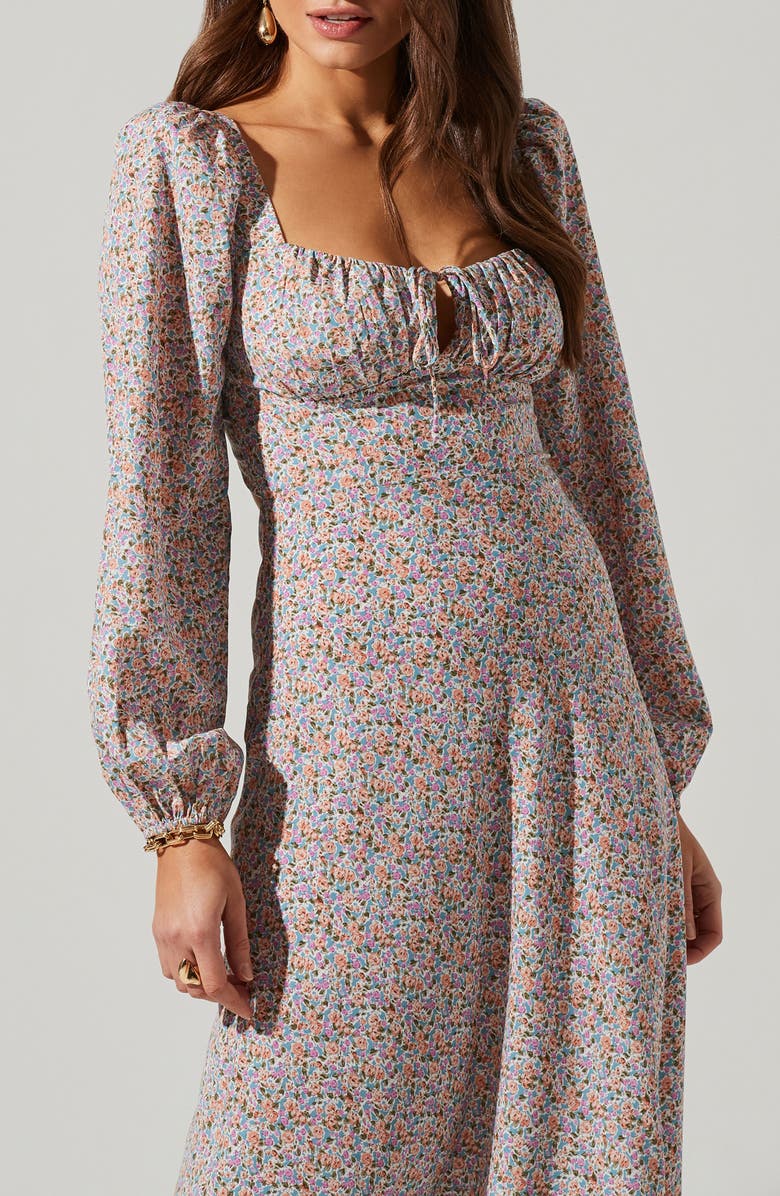 ASTR the Label Floral Print Long Sleeve Back Cutout Midi Dress, Alternate, color, 
