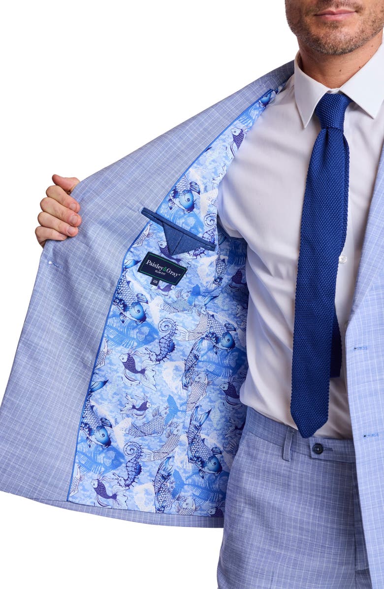 PAISLEY & GRAY Soho Slim Fit Double Breasted Suit Jacket, Alternate, color, Blue White Pinstripe