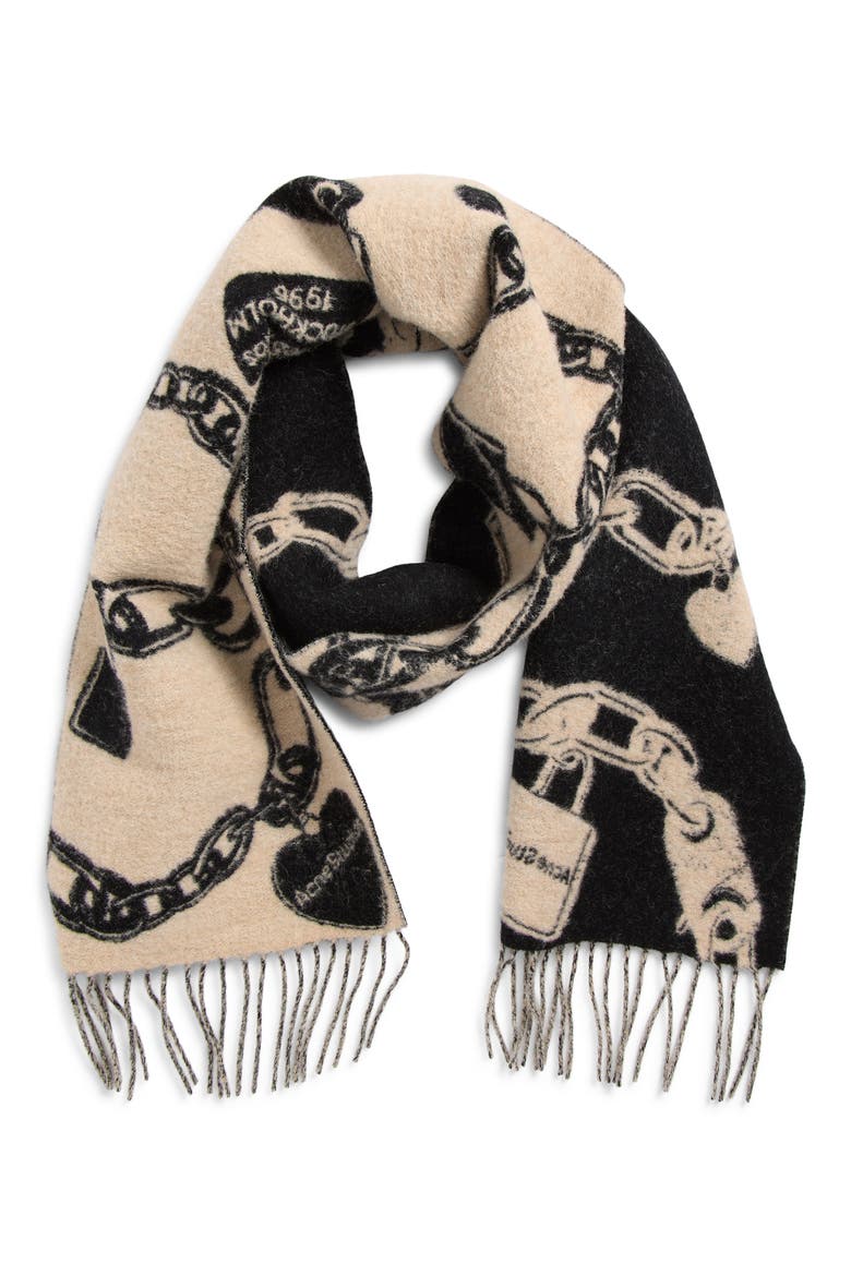 Vilma Chain Wool Blend Scarf, Alternate, color, BEIGE/ BLACK