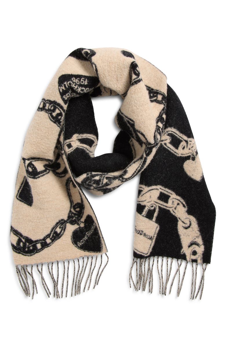 Acne Studios Vilma Chain Wool Blend Scarf, Alternate, color, Beige/ Black