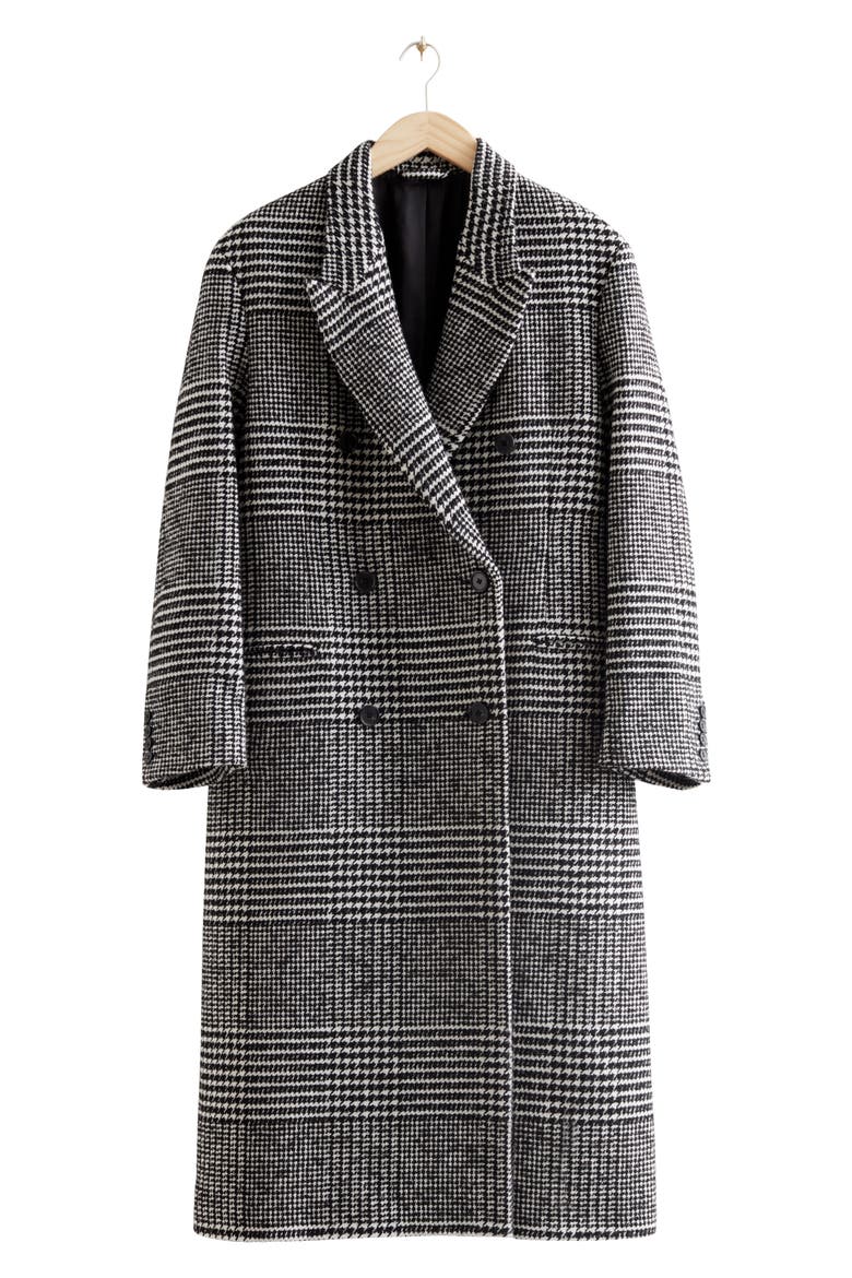 Mixed Check Wool Blend Coat, Alternate, color, BLACK/ WHITE HOUNDSTOOTH CHECK
