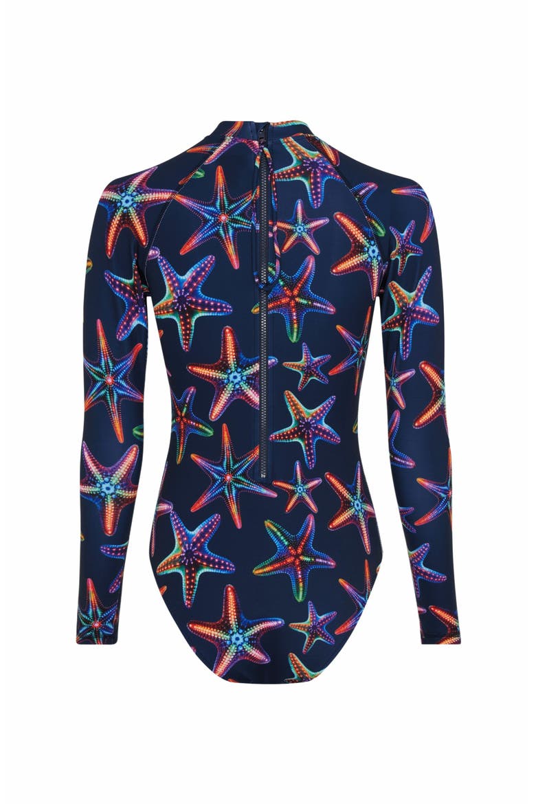Women's Disco Stars UV Protection One-Piece Rashguard, Alternate, color, BLEU MARINE