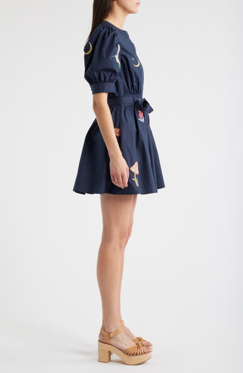 Ciebon Barona Nature Embroidered Fit & Flare Dress In Blue