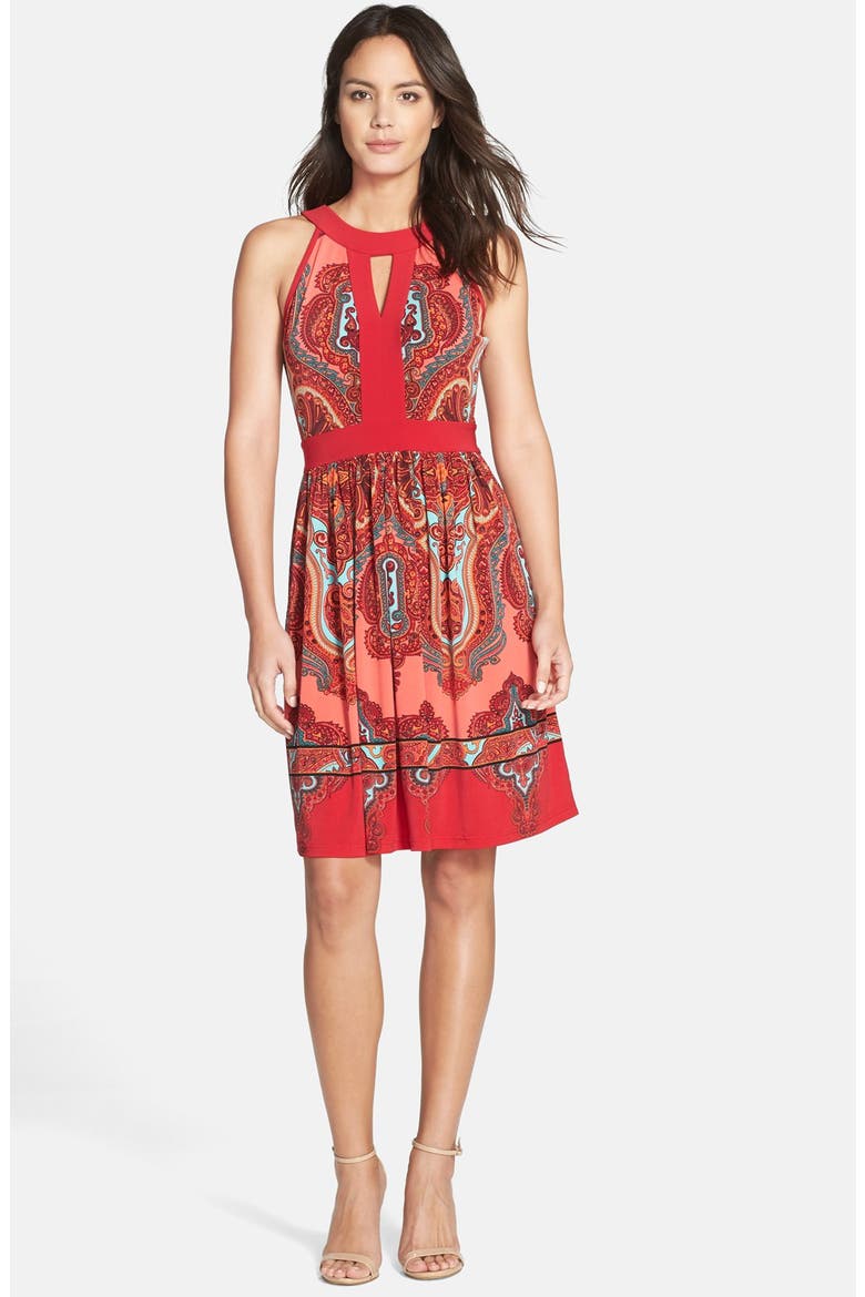 Paisley Fit & Flare Dress, Alternate, color, PINK MULTI
