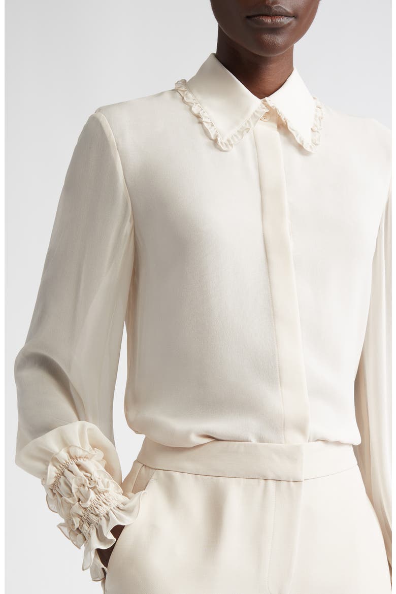 Balloon Sleeve Silk Georgette Shirt, Alternate, color, PEARL