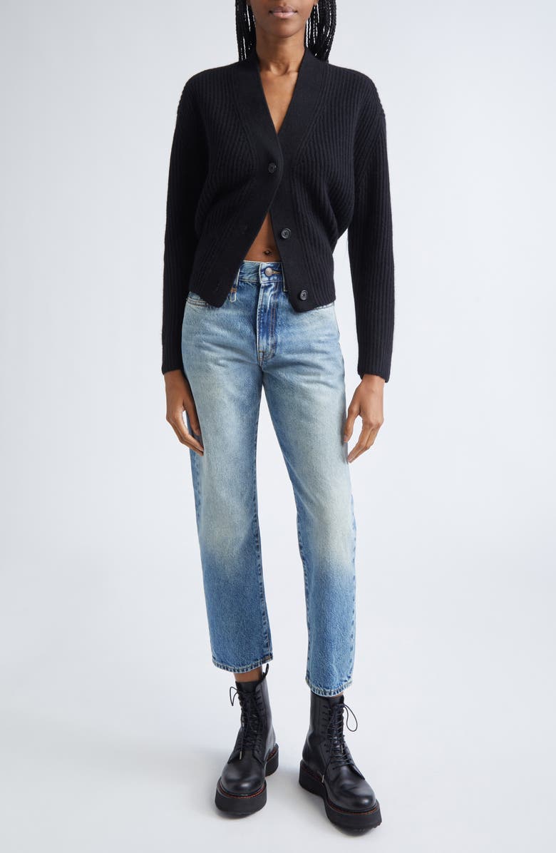 R13 Split Hem Rib Cashmere Cardigan, Alternate, color, Black