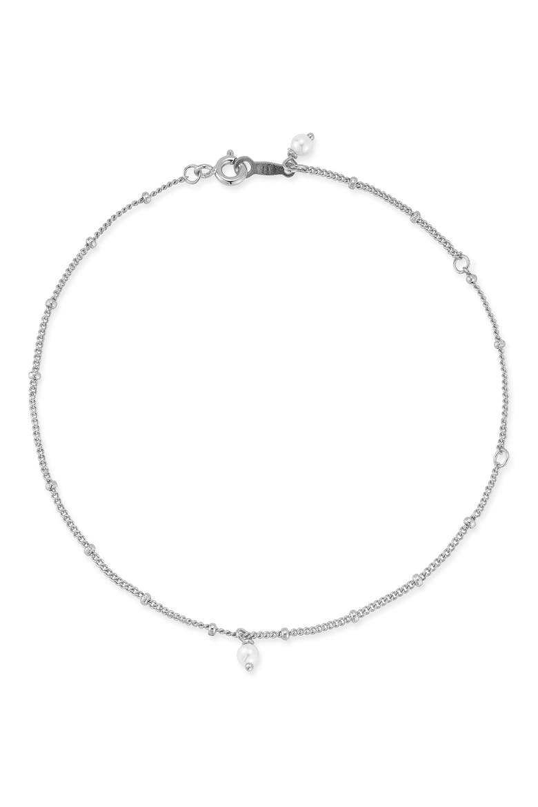 Cultured Pearl Charm Anklet, Main, color, SILVER